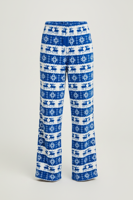 Pantalon Fluide Bleu Noël Imprimé Renne Confortable - Molleton - vue 3