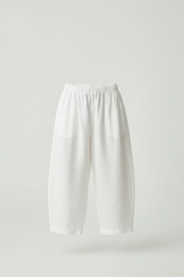 Pantalon Fluide Blanc Ample Lin Cropped Enfant - vue 3