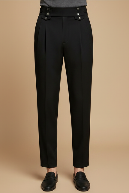 Pantalon Fluide Noir Plissé Taille Haute Homme Élégant - Polyester - vue 3