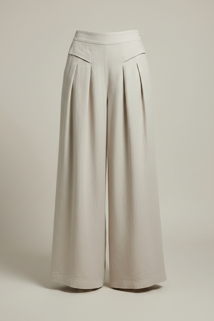 Pantalon Fluide Beige Lin Ample Plissé Élégant - vue 3