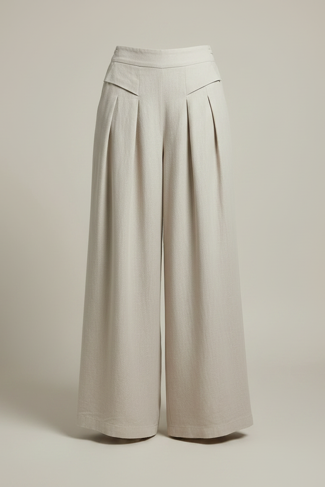 Pantalon Fluide Beige Lin Ample Plissé Élégant - vue 3