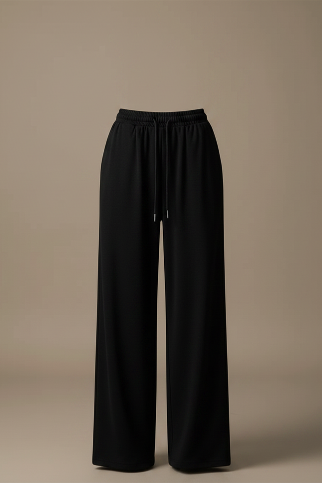 Pantalon Fluide Noir Ample Cordon Décontracté Sport Femme - Molleton - vue 3