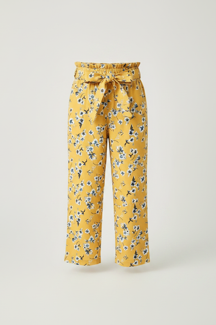 Pantalon Fluide Jaune Floral Ample Fille Décontracté - Viscose - vue 3