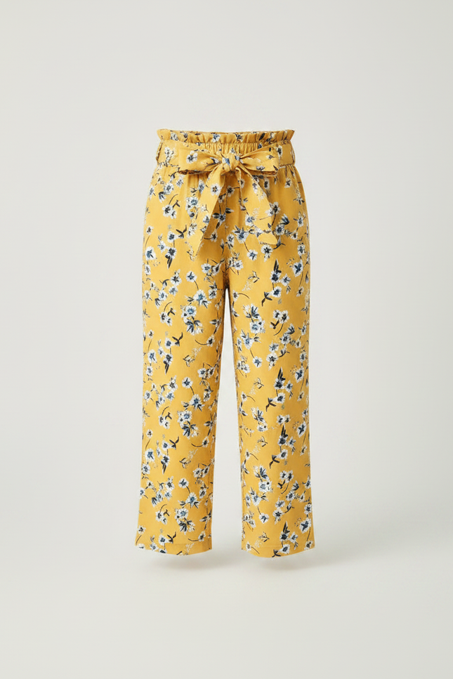 Pantalon Fluide Jaune Floral Ample Fille Décontracté - Viscose - vue 3