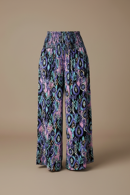 Pantalon Fluide Imprimé Ethnique Ample Bohème Femme - Multicolore Viscose - vue 3