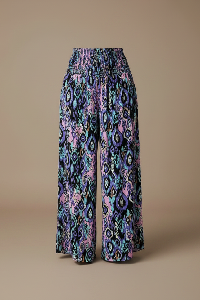 Pantalon Fluide Imprimé Ethnique Ample Bohème Femme - Multicolore Viscose - vue 3