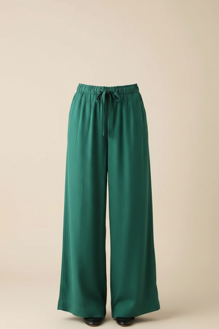 Pantalon Fluide Vert Ample Cordon Décontracté Femme - Viscose - vue 3