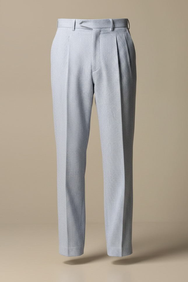 Pantalon Fluide Rayé Bleu Ciel Plissé Décontracté Homme - Lin - vue 3