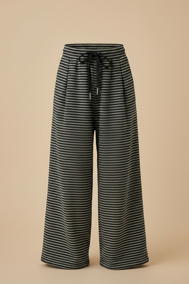 Pantalon Fluide Rayé Ample Cordon Décontracté - Gris Maille - vue 3