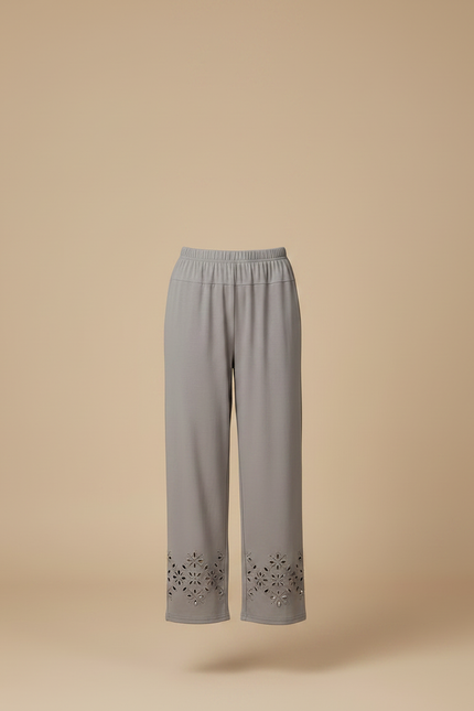 Pantalon Fluide Gris Ample Découpé Cheville Décontracté - Viscose - vue 3