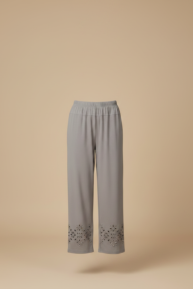 Pantalon Fluide Gris Ample Découpé Cheville Décontracté - Viscose - vue 3