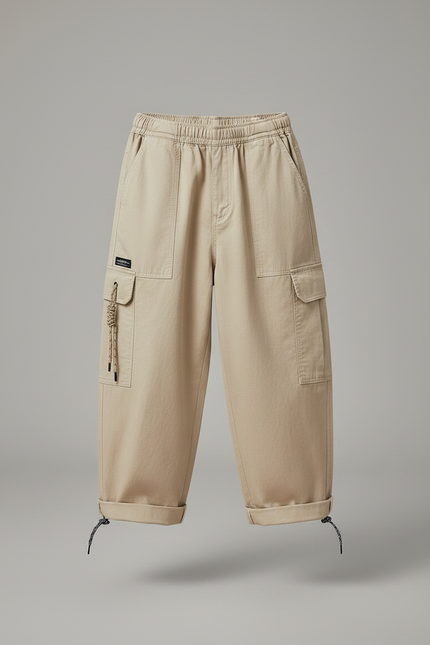 Pantalon Fluide Kaki Ample Cargo Coton Enfant - Toile - vue 3