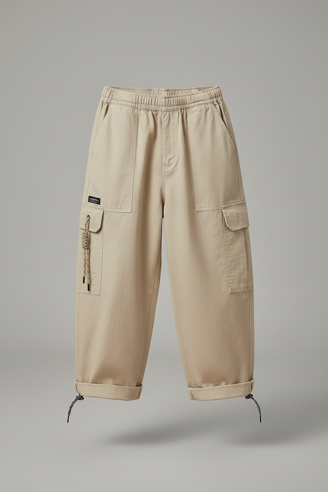 Pantalon Fluide Kaki Ample Cargo Coton Enfant - Toile - vue 3