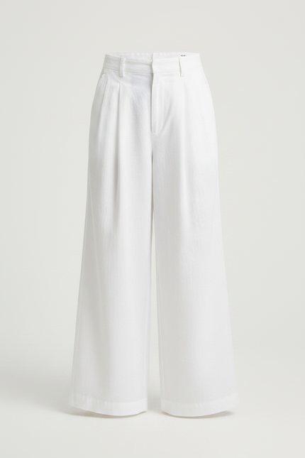 Pantalon Fluide Blanc Ample Plissé Décontracté - Lin - vue 3