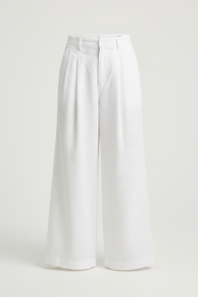 Pantalon Fluide Blanc Ample Plissé Décontracté - Lin - vue 3
