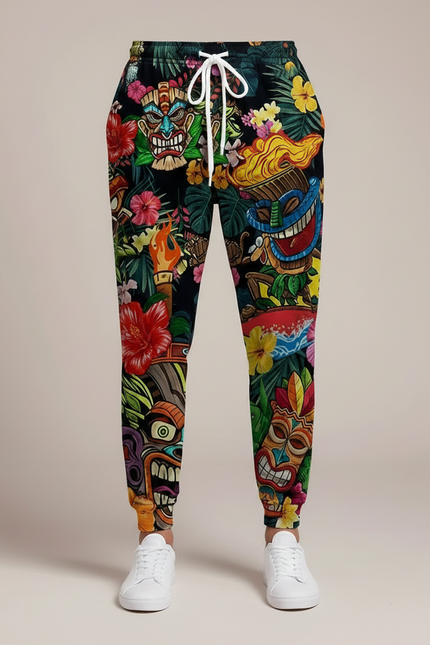 Pantalon Fluide Noir Imprimé Tiki Floral Homme - Multicolore Molleton - vue 3