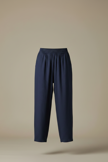 Pantalon Fluide Bleu Marine Ample Décontracté Lin Coton - vue 3