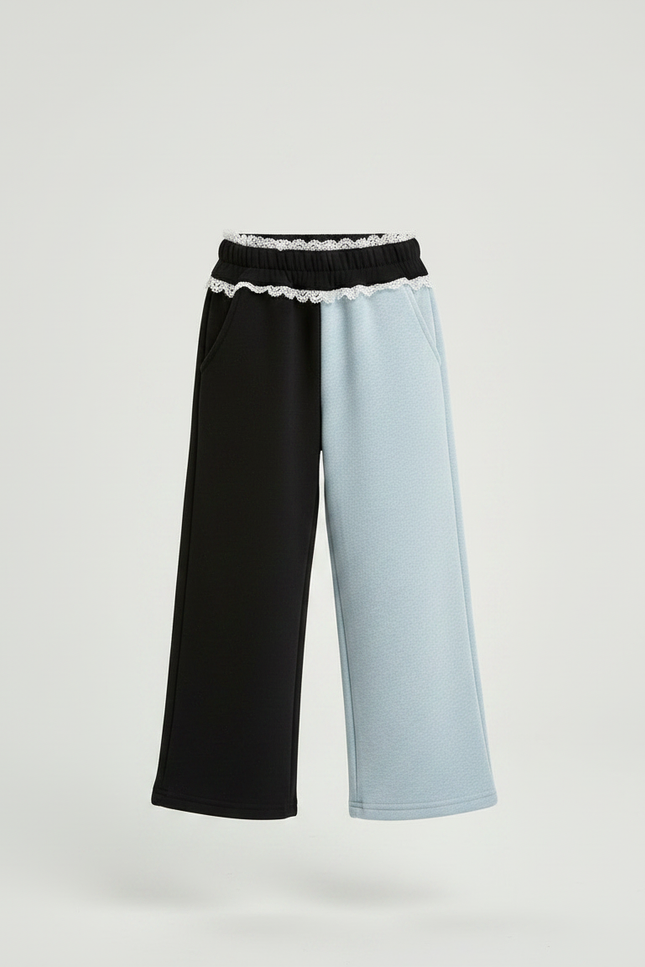 Pantalon Fluide Bicolore Noir Bleu Dentelle Enfant - Multicolore Molleton - vue 3