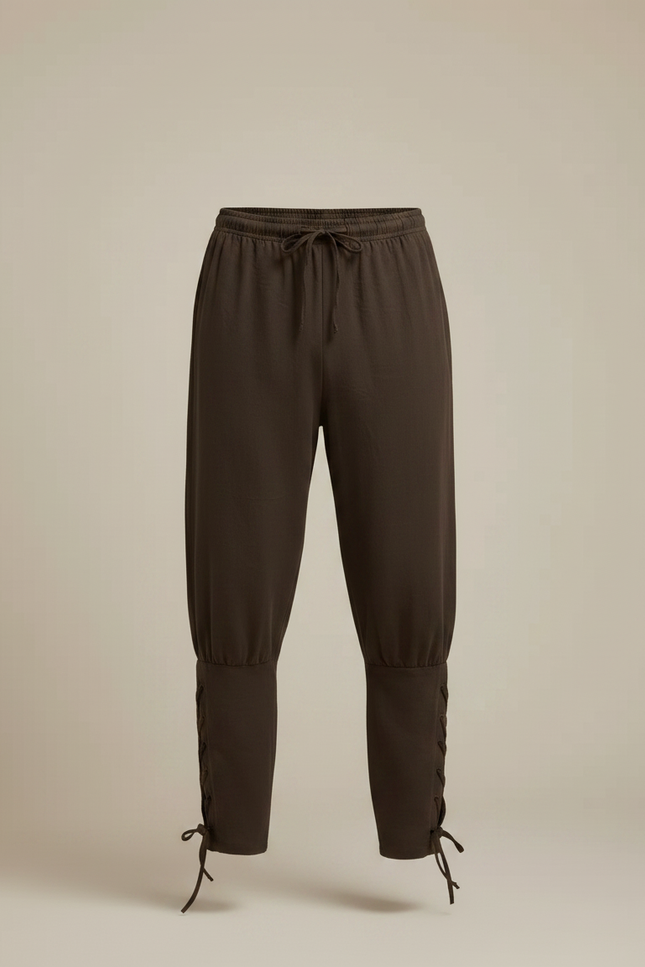 Pantalon Fluide Marron Ample Lacets Coton Homme - vue 3