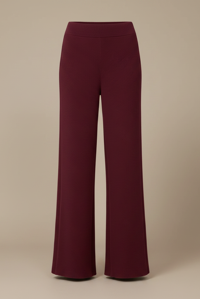 Pantalon Fluide Bordeaux Côtelé Ample Élégant Femme - Cordé - vue 3