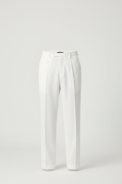 Pantalon Fluide Blanc Plissé Droit Élégant Homme - Lin - vue 3