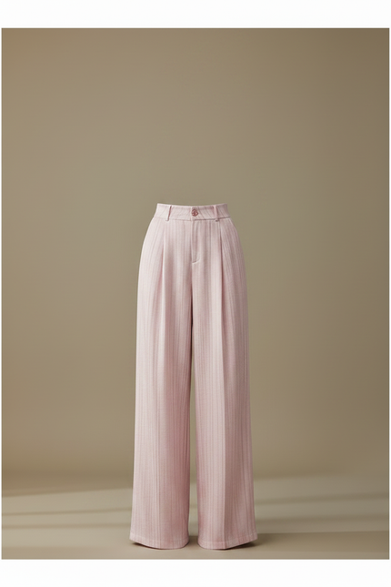 Pantalon Fluide Rose Rayé Ample Élégant Décontracté - Lin - vue 3