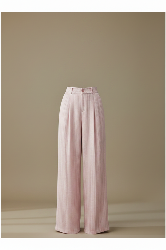 Pantalon Fluide Rose Rayé Ample Élégant Décontracté - Lin - vue 3