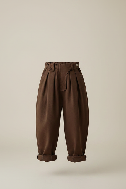 Pantalon Fluide Marron Ample Coton Enfant Taille Haute - Molleton - vue 3