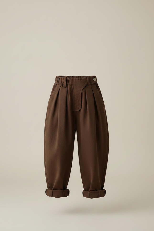 Pantalon Fluide Marron Ample Coton Enfant Taille Haute - Molleton - vue 3