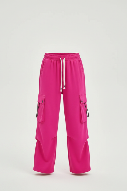 Pantalon Fluide Cargo Rose Vif Ample Enfant Streetwear - Polyester - vue 3