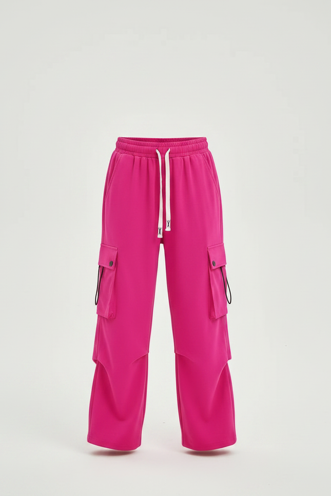 Pantalon Fluide Cargo Rose Vif Ample Enfant Streetwear - Polyester - vue 3