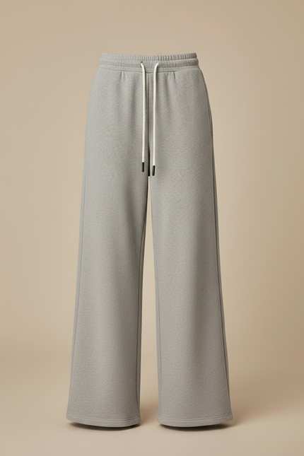 Pantalon Fluide Femme Gris Palazzo Coton - Molleton - vue 3