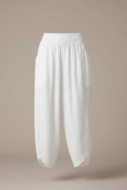 Pantalon Fluide Blanc Ample Coton Boho Confortable - vue 3