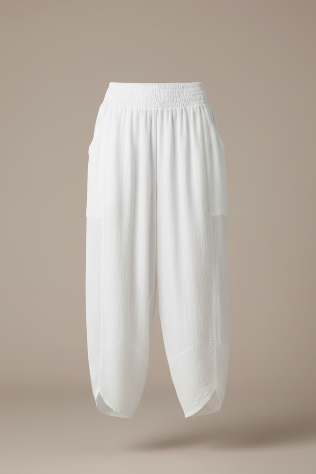 Pantalon Fluide Blanc Ample Coton Boho Confortable - vue 3