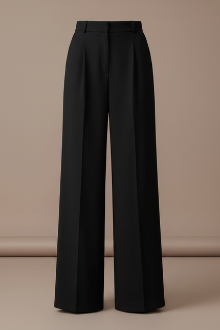 Pantalon Fluide Noir Ample Taille Haute Plissé Elégant - Viscose - vue 3