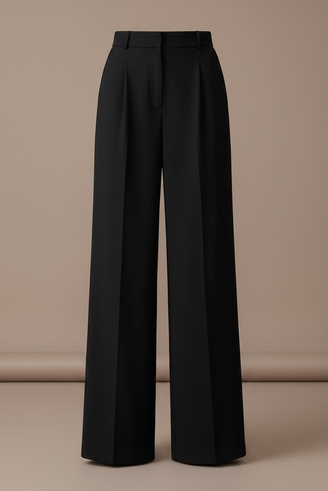 Pantalon Fluide Noir Ample Taille Haute Plissé Elégant - Viscose - vue 3