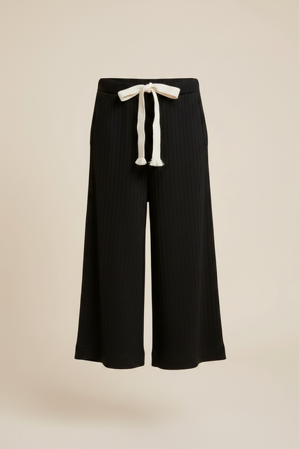 Pantalon Fluide Noir Côtelé Ample Décontracté Fille - Maille - vue 3