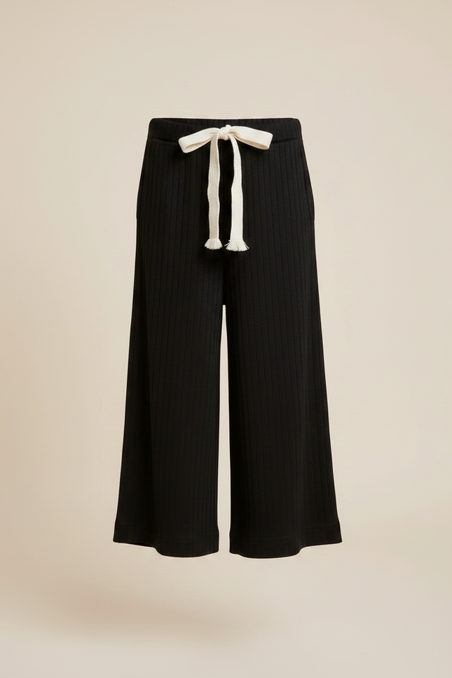 Pantalon Fluide Noir Côtelé Ample Décontracté Fille - Maille - vue 3