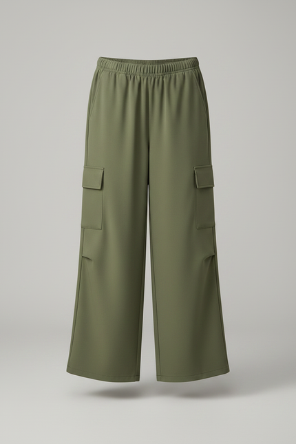 Pantalon Fluide Kaki Cargo Ample Poches Larges - Polyester - vue 3