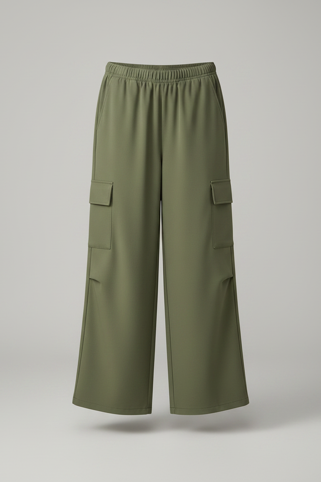Pantalon Fluide Kaki Cargo Ample Poches Larges - Polyester - vue 3