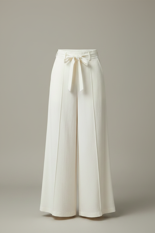 Pantalon Fluide Blanc Ample Taille Haute Casual Femme - Lin - vue 3