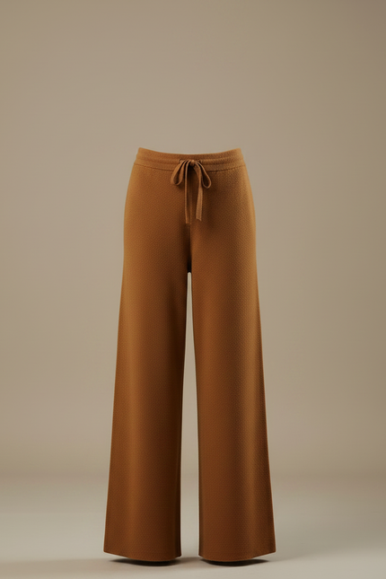 Pantalon Fluide Marron Maille Ample Cordon Femme - vue 3