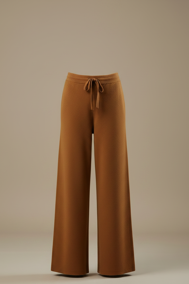 Pantalon Fluide Marron Maille Ample Cordon Femme - vue 3
