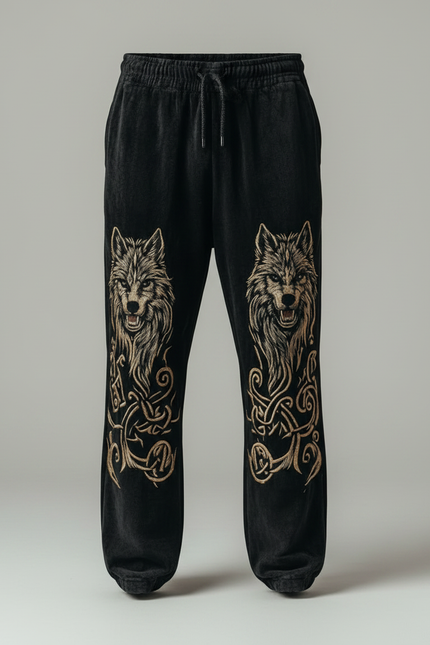 Pantalon Fluide Noir Ample Loup Viking Cordon Homme - Velours - vue 3