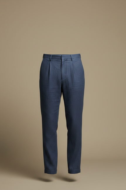 Pantalon Fluide Bleu Marine Lin Plissé Homme Décontracté - vue 3
