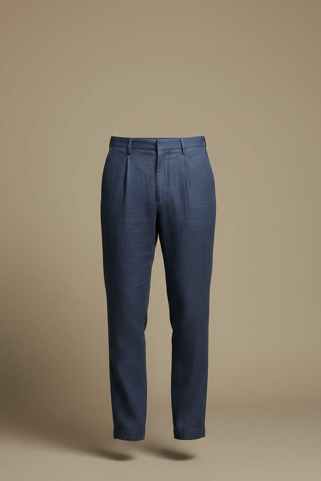 Pantalon Fluide Bleu Marine Lin Plissé Homme Décontracté - vue 3