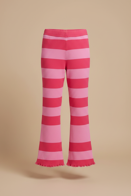 Pantalon Fluide Rayé Rose Évasé Tricoté Fille - Maille - vue 3