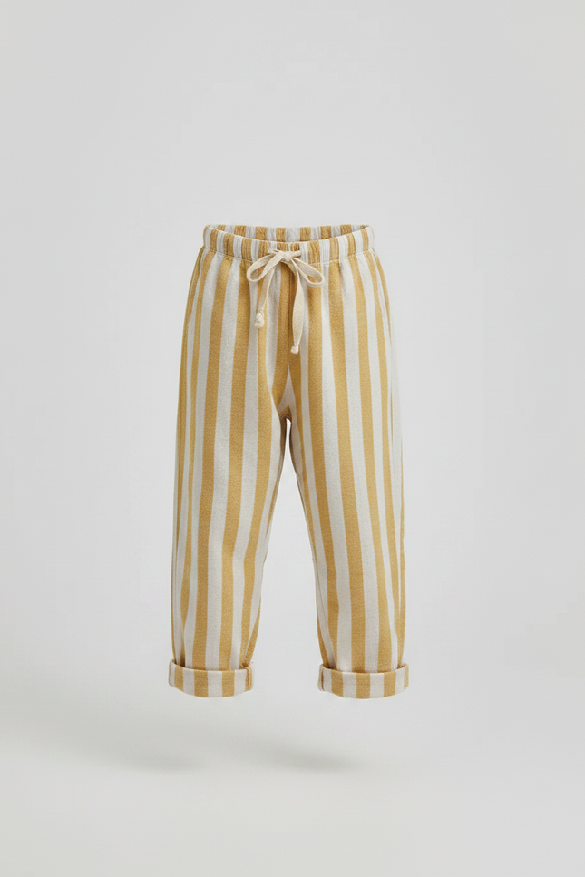 Pantalon Fluide Rayé Jaune Lin Ample Enfant - vue 3