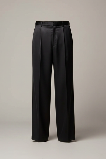 Pantalon Fluide Noir Satin Plissé Ample Homme - vue 3
