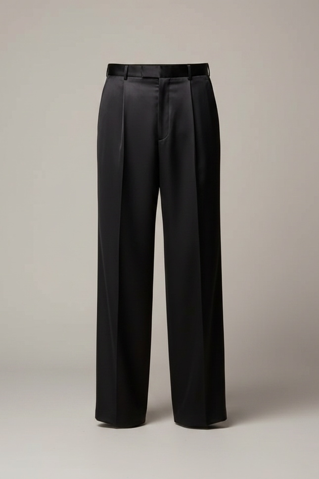 Pantalon Fluide Noir Satin Plissé Ample Homme - vue 3